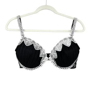 Cassandra Intimates Black White Lace Trim Padded Cups Underwire Bra Size 36D